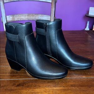 Clarks Black Short Heel Ankle Boots with Side Zip